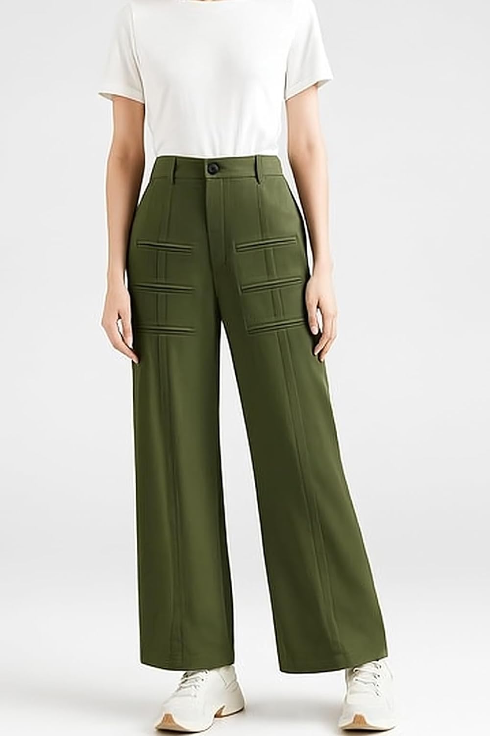Olive Green Cargo Pants Women, High-Waisted Stretchy Dress Pants for Womens Wide Leg Slacks Casual - Image 5