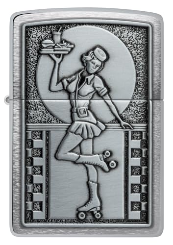 Image of Zippo Roller Waitress Emblem Brushed Chrome,Windproof Pocket Lighter, Refillable, (BIS Certified)