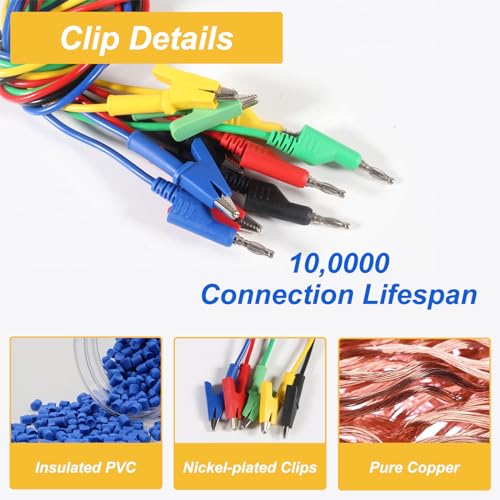 Image of 5PCS Multimeter Banana Plug to Crocodile Alligator Clip, 4mm Stackable Colorful Silicone Banana Plug to Alligator Clip, Soft Flexible Electrical Test Probe Lead Wire Cables 1M