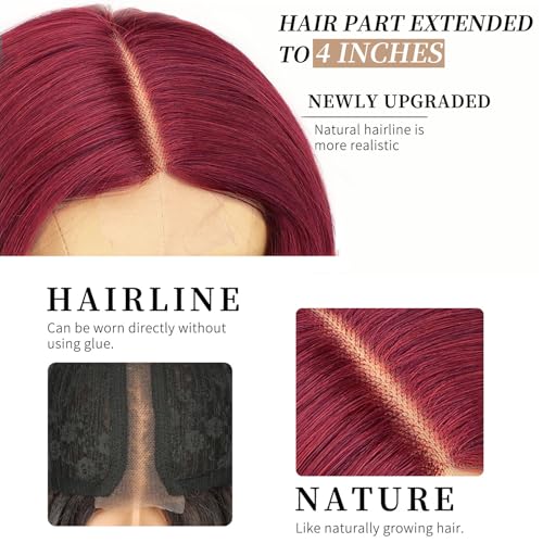 Image of AISI HAIR Bright Red Wig for Women, Long Wavy Lace Hairline Middle Part Synthetic Heat Resistant Wig for Daily Party-26 Inch