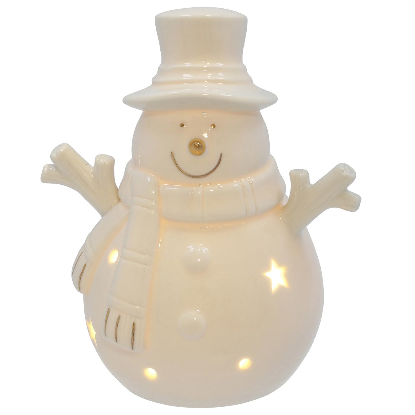 Shudehill Giftware Christmas Frosty Winter White LED Light Up Snowman Ornament Home Decortion - Tall, Jolly or Top Hat Designs (Jolly)