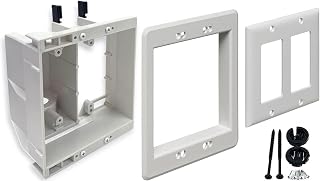 iMBAPrice IMBA-TVBU505 2-Gang White Recessed TV Outlet Box Wall Plate Kit – Dual Voltage In-Wall Electrical Box for Flat Screen TVs, Appliances & Electronics, 1-Pack