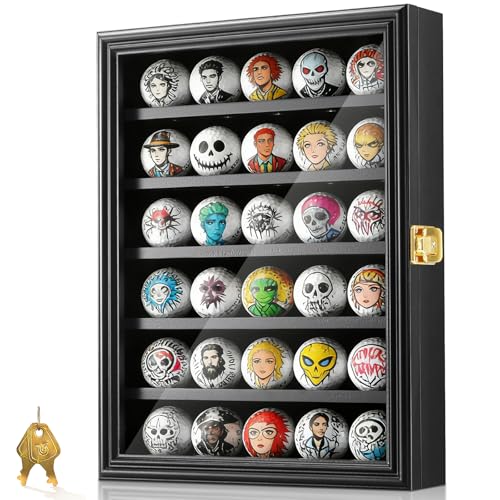 Image of JupDec Golf Ball Display Case Frame for 30 Balls, Dustproof Solid Wood Holder Box with Unobstructed Clear View, Velvet Lined Cabinet with Removable Shelves, Ideal Gift for Golf Fans