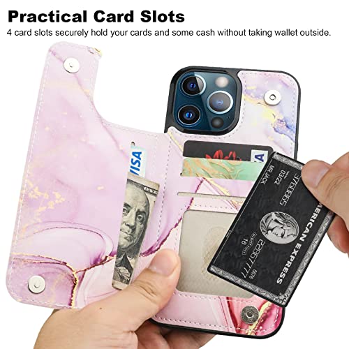 Image of HAOPINSH for iPhone 13 Pro Max Wallet Case with Card Holder, Pink Marble Pattern Back Flip Folio PU Leather Kickstand Card Slots Case, Double Magnetic Clasp Durable Protective Shockproof 6.7 inch
