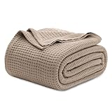 Bedsure Gentlesoft 100% Cotton Blanket King Size for Bed - Breathable and Soft, Thick Cozy Waffle Weave Christmas Blanket Gift for Women, Taupe, 104x90 inches