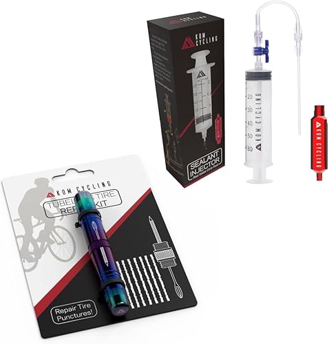 KOM Cycling Jeringa de inyector de sellador sin cámara y herramienta de extracción de núcleo de válvula Presta y kit de reparación sin cámara