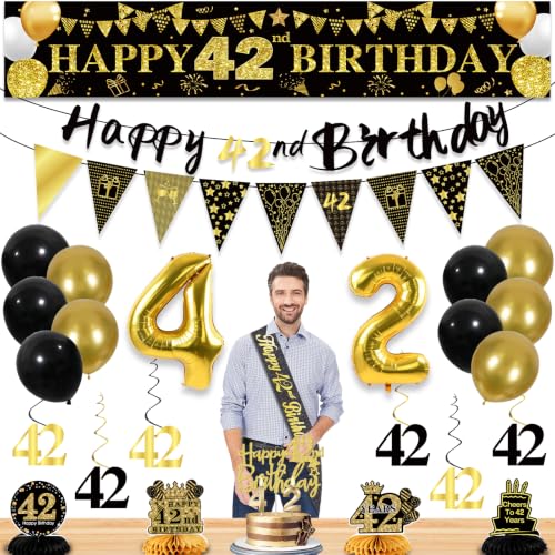 Image of 42nd Birthday Decorations for Men, Black Gold 42nd Party Decoration Kits