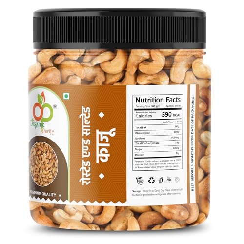 Image of Organic Purify Roasted And Salted Cashew Nuts 1000 GM Jar | W320 Grade | Zero Cholesterol Natural Jumbo Size Whole Kaju Nuts & Dry Fruits | Rich in Protein, Roasted Crunchy Delicious Healthy Snack