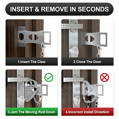 Portable Door Lock for Hotel Door Safety- Metal Hotel Door Locks for Travelers Security-Travel Door Lock Latches & Bolts for Additional Safety Prevent Unauthorized Entry, Silver - Image 5