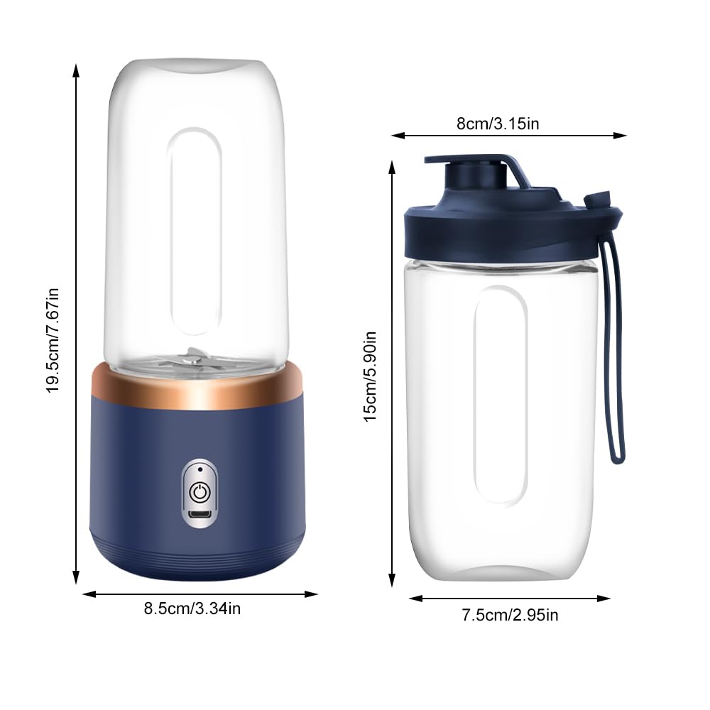 Przenośny blender, TGKYK 400ML Smoothie Mikser z filiżankami, szczotkami i 6 ostrzami, przenośny blender, mini blender do przygotowywania koktajli mlecznych, soków owocowych, smoothie