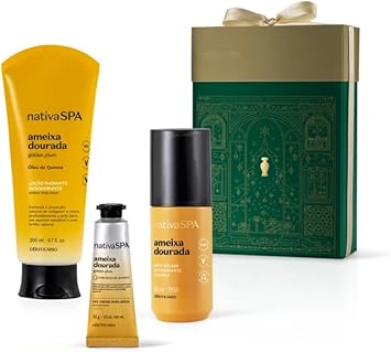 Kit Presente Natal Nativa Spa Ameixa Dourada, Loção Hidratante, Gel Creme para Mãos, Body Splash