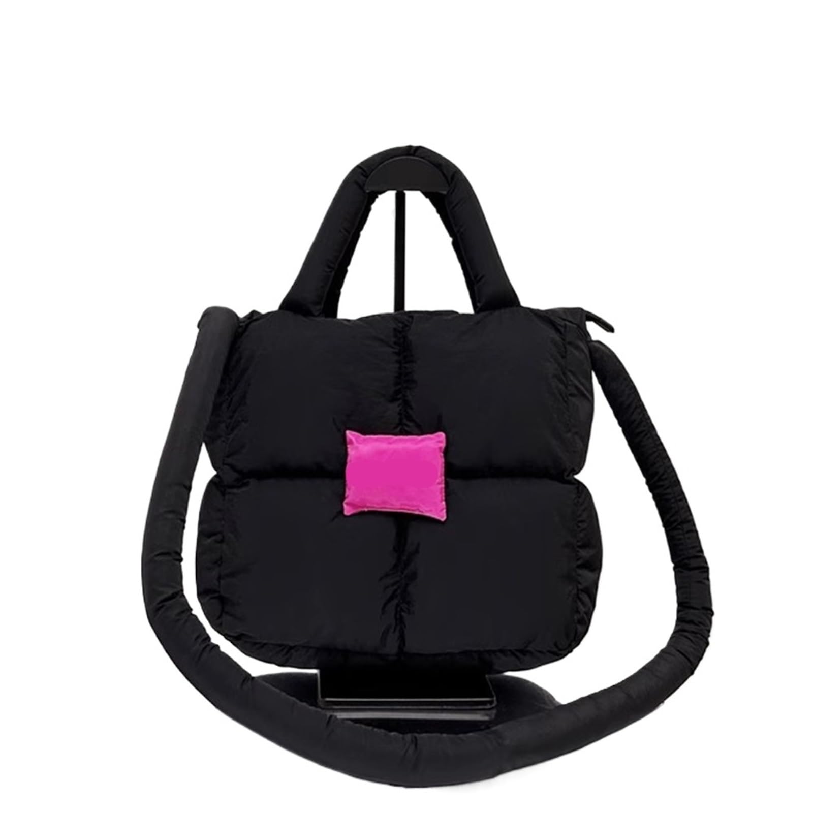 Mini sac fourre-tout matelassé noir en coton souple pour femme