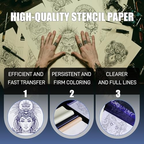 Peslief Tattoo Transfer Paper - 10 Sheets Thermal Stencil Paper for Tattooing A4 Size 4 Layers DIY Tattoo Tracing Paper Tattoo Transfer Kit Compatible with Tattoo Printer Machine Tattoo Supplies