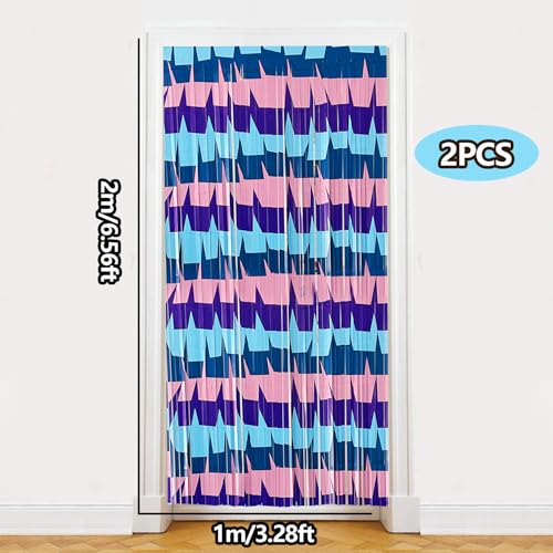 Image of Video Game Birthday Decorations Backdrops, 2 Pack Llama Blue and Purple Tinsel Foil Fringe Curtains Photo Booth Props Streamers for Gamer Fans Party Supplies Decor