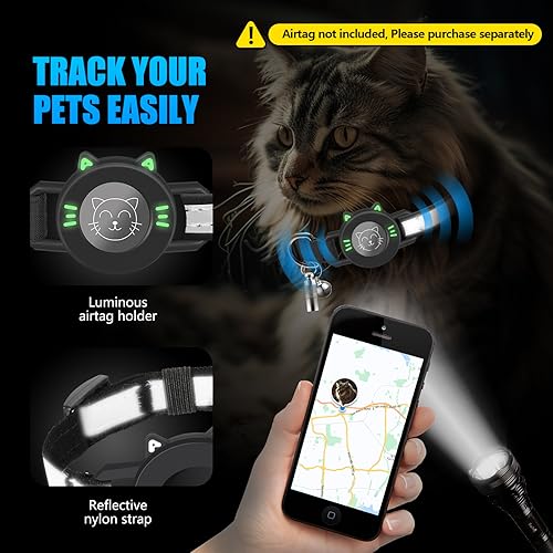 Airtag Katzenhalsband Gross Wasserdichter Halsbänder,Reflektierendes integriertes Halsband Katze mit Elastic Band,Katzenhalsband mit Sicherheitsverschluss Kompatibel mit Apple Airtag Kätzchen Welpen