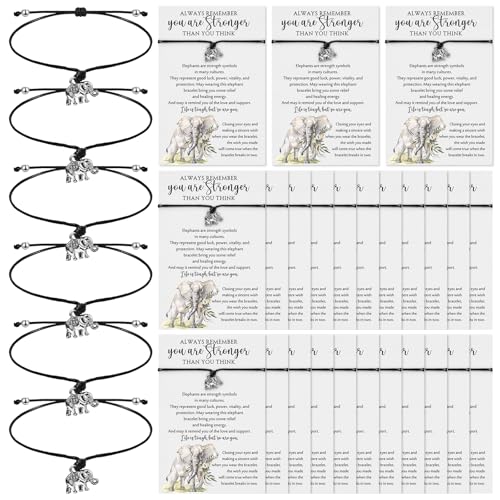 Quelay Inspirational Elephant Gift for Women Elephant Bracelets with Wish Cards Strength Bracelets Strength Gifts Stay Strong Inspirational Gifts for Coworker Teacher