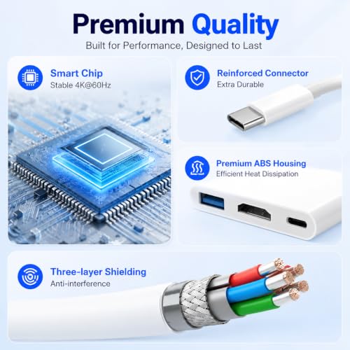 Image of Verilux 3 in 1 USB C to HDMI Adapter 4K 60Hz Video Output Hub