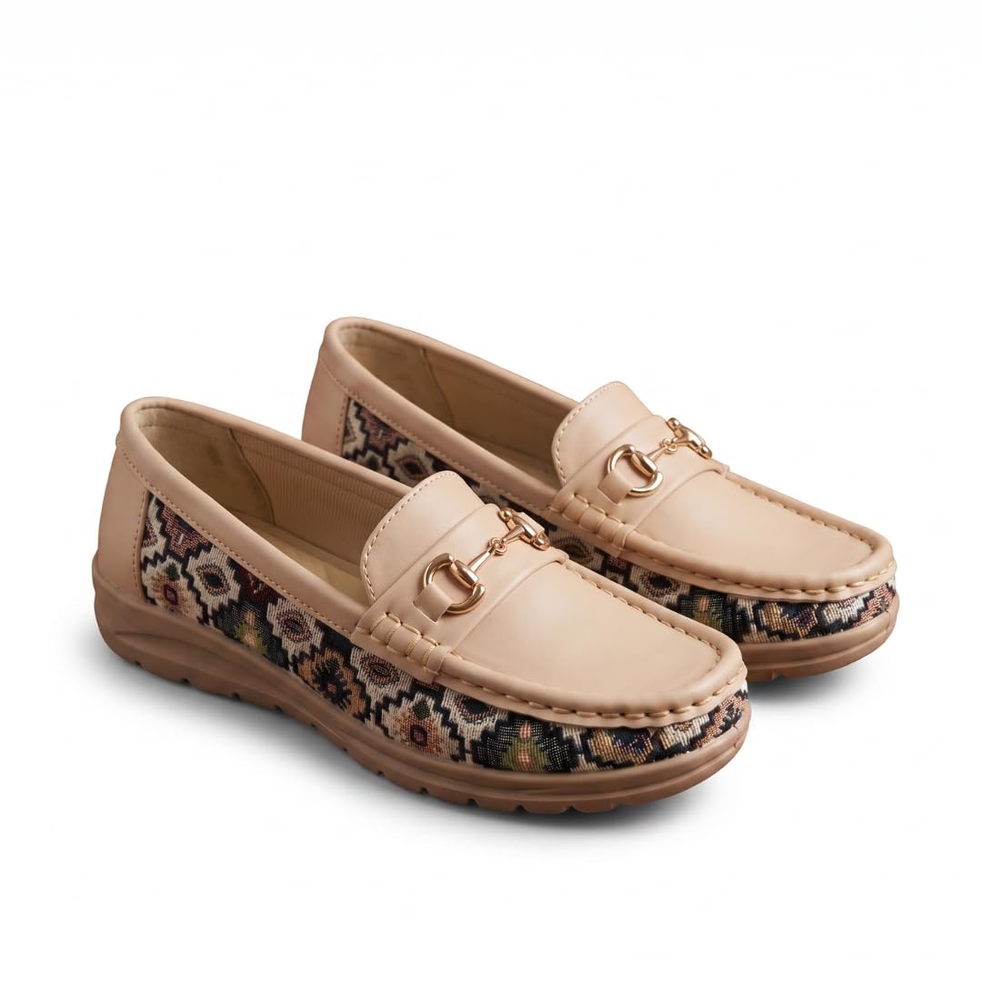 Women's Comfort Loafers | Printed Slip-On Casual Shoes with Metal Bit | Lightweight Cushioned Office Loafers for Women-image-41