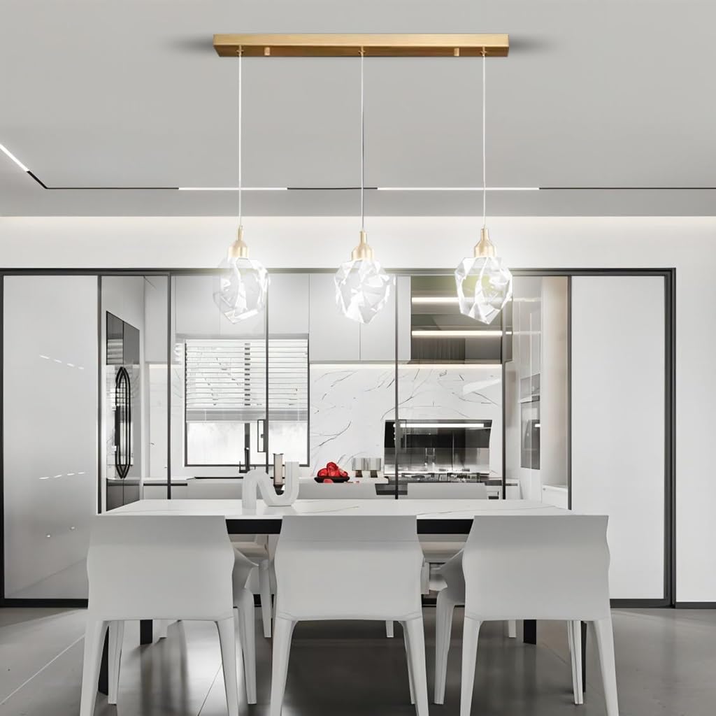 LYSDjia Crystal 3 Lights Pendant Light Modern Cluster Chandelier Dimmable LED Hanging Lamp Fixture with gold Teardrop Design Stylish Lighting for Kitchen Island Dining Room Hallway Bathroom (Color :