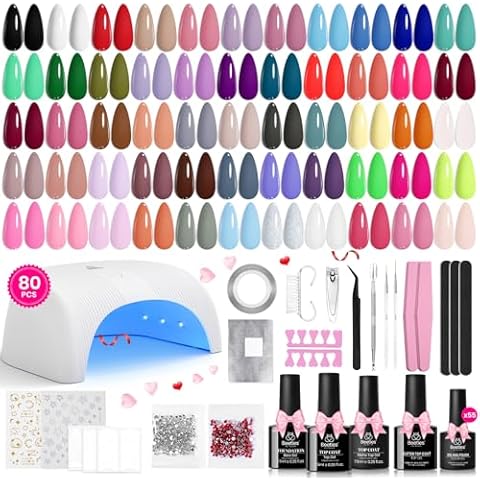 Beetles Gel Nail Polish Kit with U V Light 80Pcs Color Enchantment 55 Colors Gel Polish Starter Kit with Base Top Coat Nail Art Stickers Manicure Tools Valentine's Day Gift for Women Cover