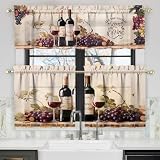 Qeenking Red Wine Kitchen Curtains Valances and Tiers Set for Windows,Grape Wine Lover Bathroom Window Curtain Valance 3 Piece Sets,Kitchen Decor for Living Room,54''x 24''