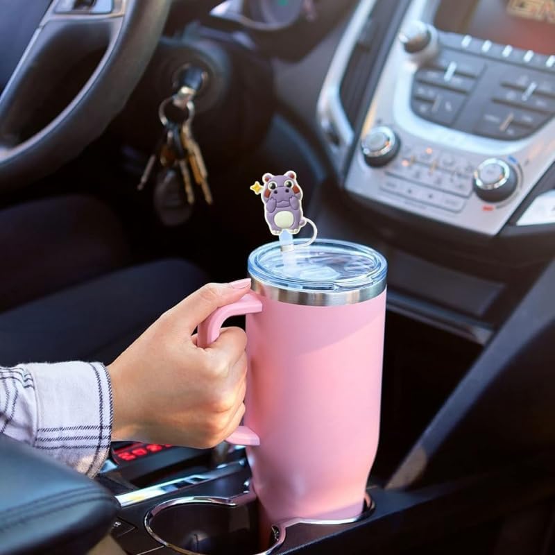 6PCS Cute Hippo Silicone Straw Toppers, 10mm diameter Straw Tip Straw Topper, Designed to Fit Stanley 30 & 40 Oz Tumblers, Covers Are Perfect for Your Stanley Cup Collection - Image 3