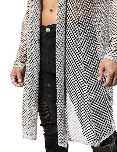 JOGAL Men's Mesh Fishnet Fitted Muscle Cardigan Large WG05 Grey - image 6