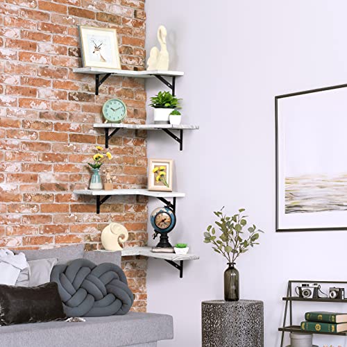 Sehertiwy Corner Floating Shelves Wall Mounted Set Of 4, Rustic Wood Wall Storage Shelves For Bedroom, Living Room, Bathroom (Rustic White) #TOP6
