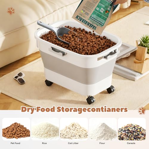 Hundefutter Aufbewahrungsbox - Luftdichter Futterbox Hund mit Messbecher & Löffel - Faltbarer Dog Food Container für Trockenfutter - Futtertonne Hund für Großvorrat Katzen - Futterbehälter mit Rollen