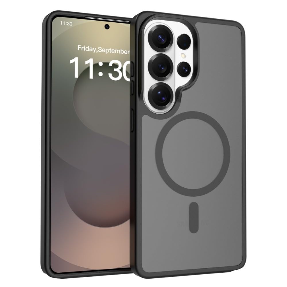 Schutzhülle kompatibel mit Samsung Galaxy S23 Plus (Farbe: Schwarz), solide, harte transparente Rückseite, magnetische Silikonhülle