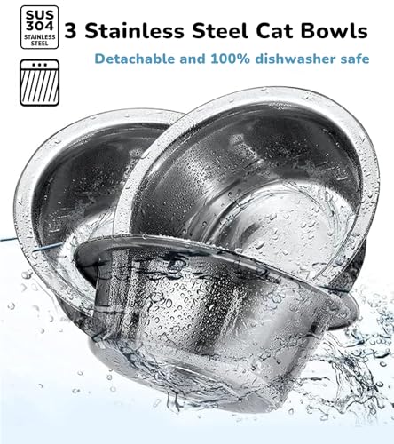 WPAJIRZO Katzennapf erhöht 3er Set - Edelstahl-Näpfe für Wasser & Futter mit Höhenverstellbarem Holzständer - Ergonomische Futterstation für Katzen & Welpen