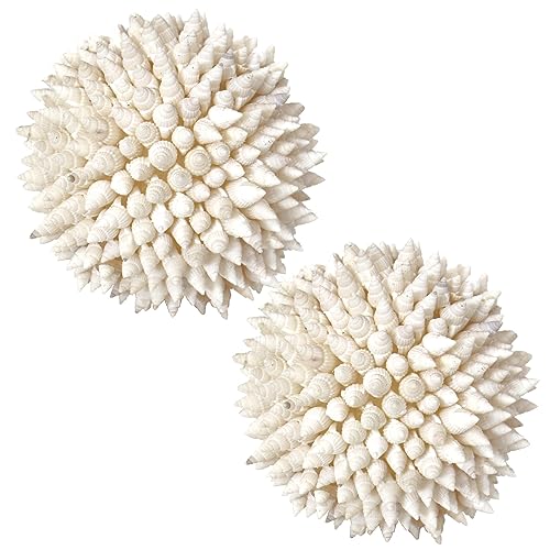 cheehigo 2 Pcs 4 Inch White Sea Shells Balls Nautical Handmade Home Wedding Dining Table Beach Decor