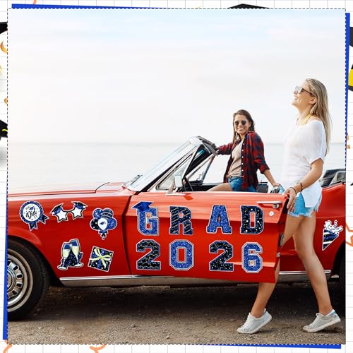 Image of Landhoow 30 Pcs Graduation Car Magnets 2026 Senior Graduation Car Decoration Bumper Sticker Congrats Grad Magnet Magnetic Refrigerator Decal for Grad Parade Party Supplies(Blue, Black)