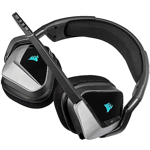 Image of Corsair Void RGB Elite Wireless Premium Gaming Headset with 7.1 Surround Sound, Silver Edition (Microfiber Mesh Fabric, Omnidirectional Microphone, Up to 40ft of Range, On-Ear Controls, RGB Lighting)