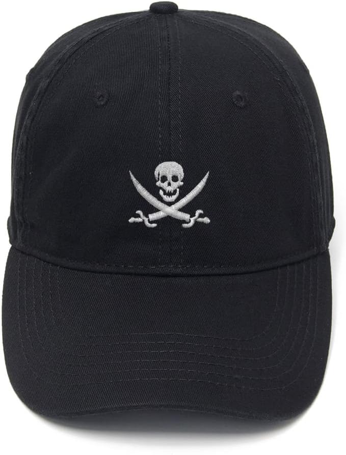 Men's Baseball Caps Pirate Skull Jolly Roger Embroidered Dad Hat Washed Cotton Adjustable Embroidery Cap