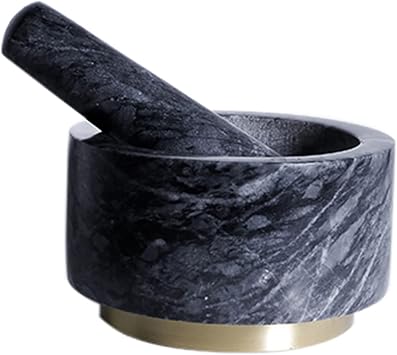 Grinder Herb Bowl Polishing Natural Granite Mortar and Pestle Set with Gold metal Base,2 Cup Capacity, Make Fresh Guacamole, Salsa, Pesto, Herb Crusher, Grind Spices and Nuts to Release Flavor Mortar