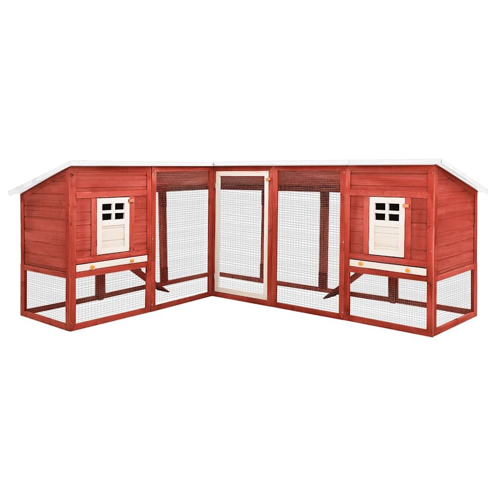 vidaXL Jaula Conejera de Exterior con Corral Gallinero Casa Conejo Mascota Roedor Animales Pequeños Choza de Pollo Rojo Blanco Madera Abeto