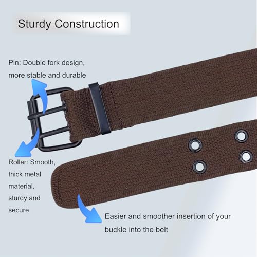 Double Grommets Belt for Men,Canvas Belt for Men and Women with Double Prong Thick Metal Buckle2