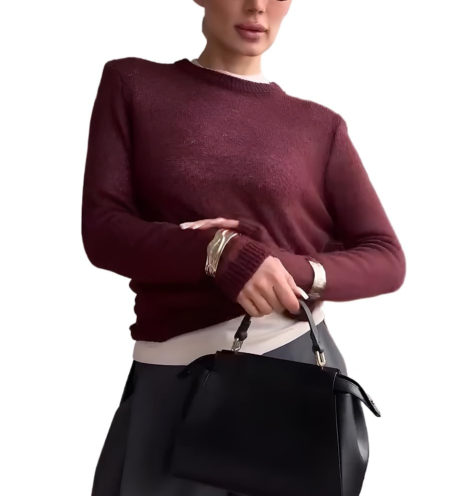 Thin Sweaters for Women Lightweight Knitted Mohair Sweater Boat Neck Long Sleeve Sheer Casual Tops Blouse