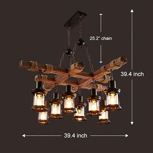 Miniatura 5 de A Million 8 luces industriales retro de madera lámpara colgante isla colgante lámpara techo lámpara vintage granja madera cadena ajustable para el