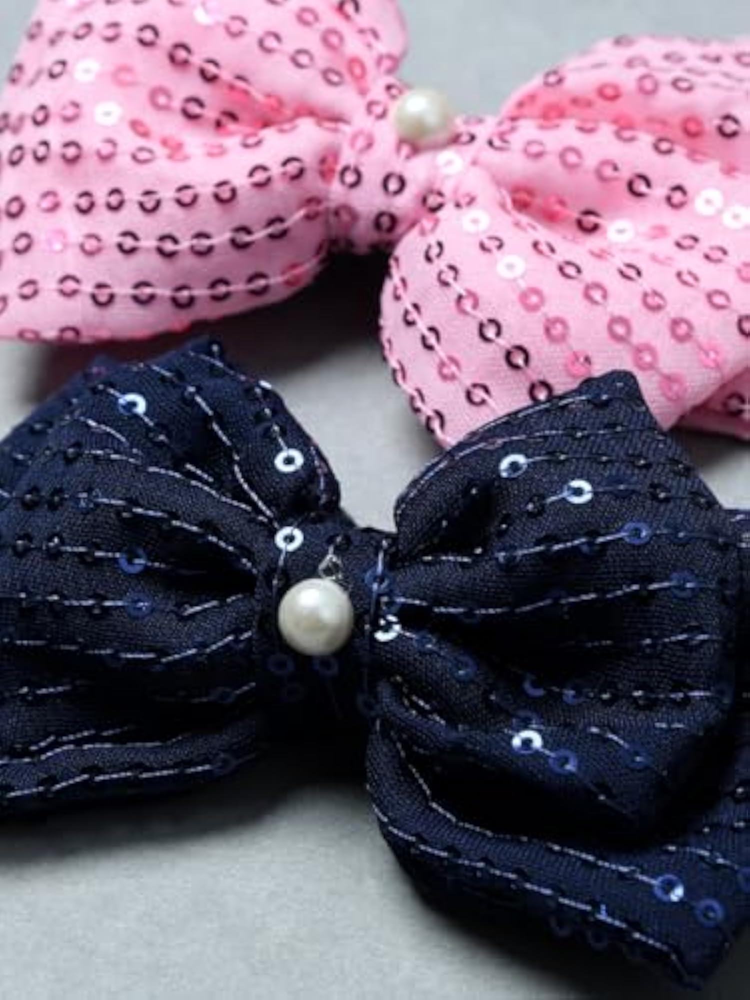 Pack Of 2 Trendy Sequence Bow Hair Clips, Pink & Navy