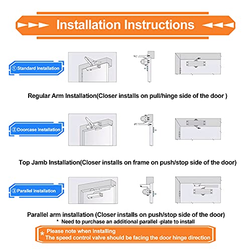 Small Frog Automatic Door Closer Adjustable Spring Hydraulic Buffer Door Stopper Speed Mute Closing, Aluminum Alloy Material,Door Closers Residential For 30 45Kg 66Lb 99Lb Door Silver #TOP3