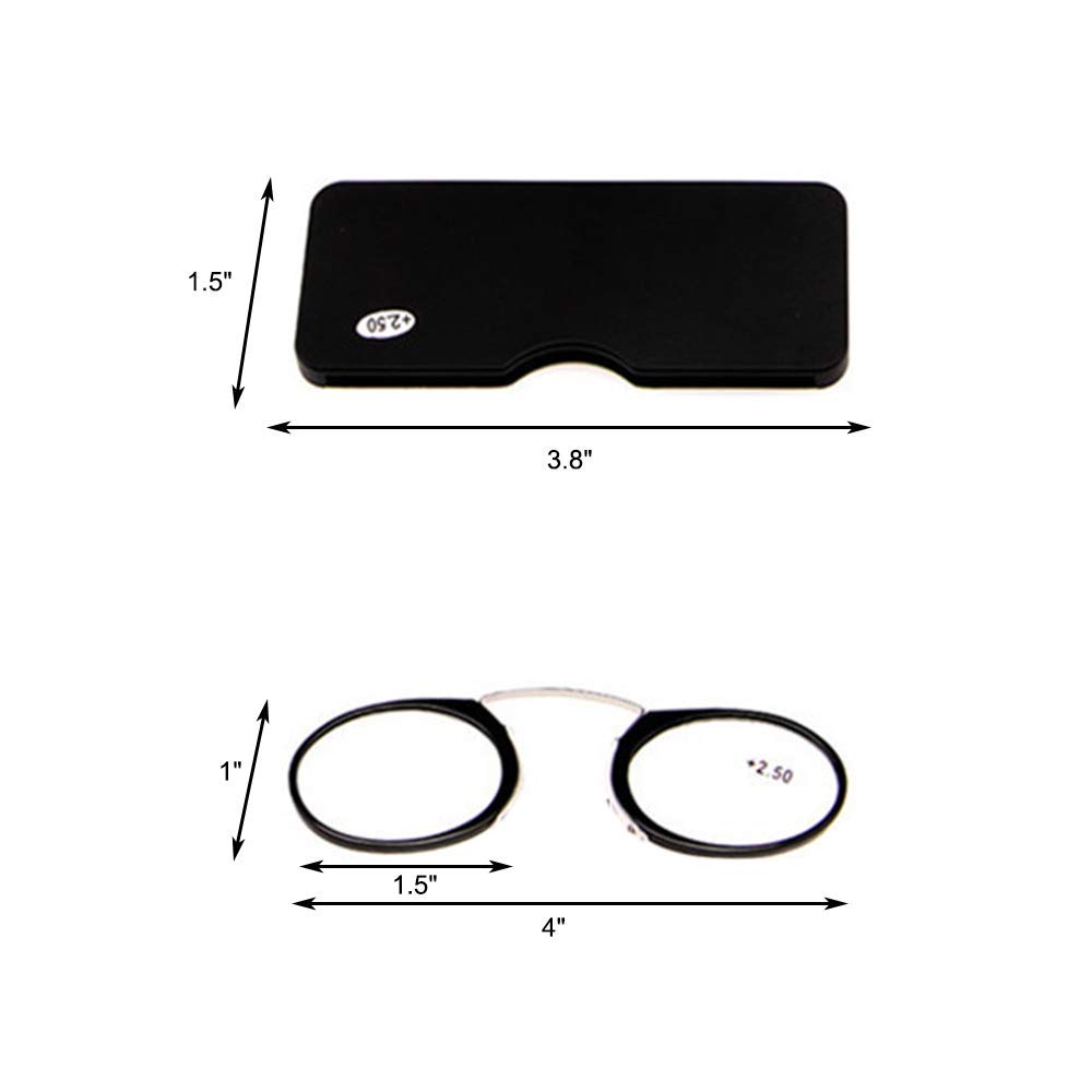 KoKoBin Occhiali da Lettura Unisex Ultraleggeri Mini Nose Clip Non Indossati Antiscivolo - Uomo Donna Sempre a Portata di Mano (Nero +2.0)