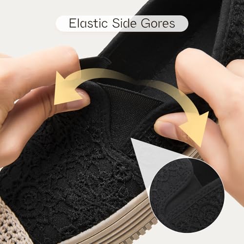 Shupua Womens Slip on Shoes Stylish Lace Casual Loafers Lightweight Platform Sneakers Comfortable Spring Flat Shoes for Office, Work3