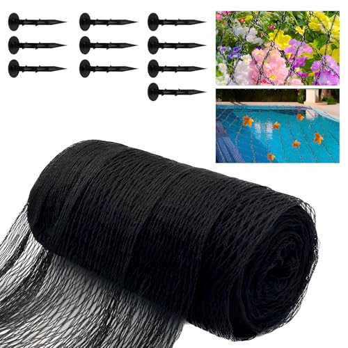 Pond Netting, 4.5m x 6m PondNet Cover Heavy Duty PondNetting to Keep Heron Birds Cats Away from Koi Fish, Black Woven Fine Mesh Fish Pond Netting for Leaves With Pegs