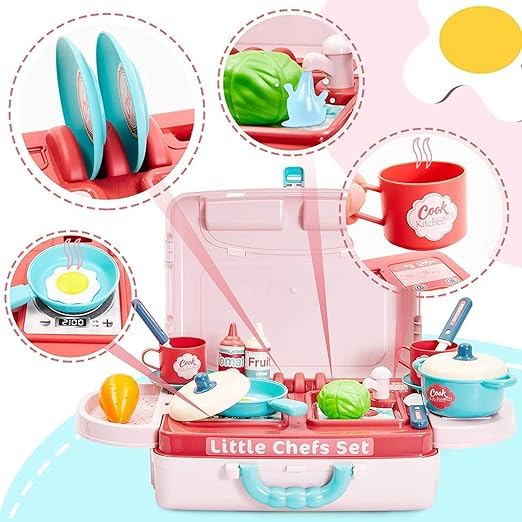 ASTECH INDIA Set Kitchen for Girls Toy with Cooking Utensils Combo Items, Little Chef Realistic Miniature Chefs Pretend Play/Role Play Home Game (Pack of 1) 2