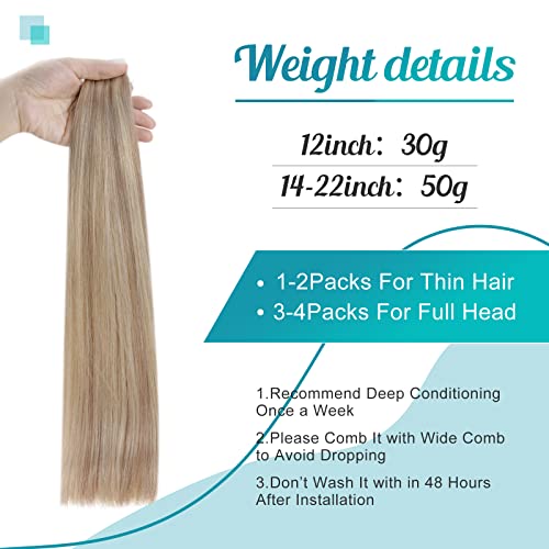 Fshine Tape in Hair Extensions Human Hair,18 Inch 20 pcs 50 g,Straight Natural Human Hair Tape in Extensions,Color 3 8 22 Highlight Medium Blonde,Crafted with Lightweight Comfortable Fit - Image 4