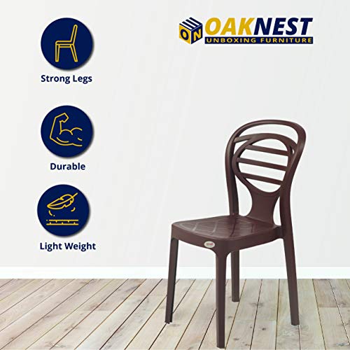 Image of Oaknest Supreme Oak Armless Plastic Dining Chair | Compact & Ergonomic Design for Home, Living Room, Balcony & Outdoor Seating | Color : Globus Brown, Set of 2