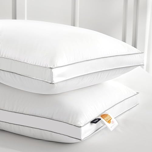 Miniatura 2 de Globon Almohada de plumas de lujo tamaño Queen estándar, almohadas de cama con refuerzo firme para dormir, almohada esponjosa de la colección de