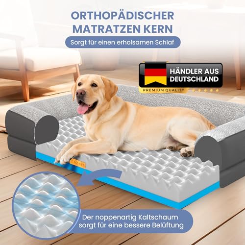 ELONEO orthopädisches Hundebett Grosse Hunde - 106x76x19cm, Hundekorb mit Memory Foam, Hundematte wasserdicht und waschbar, Hundekissen, Hundematratze mit weicher Polsterung, grau